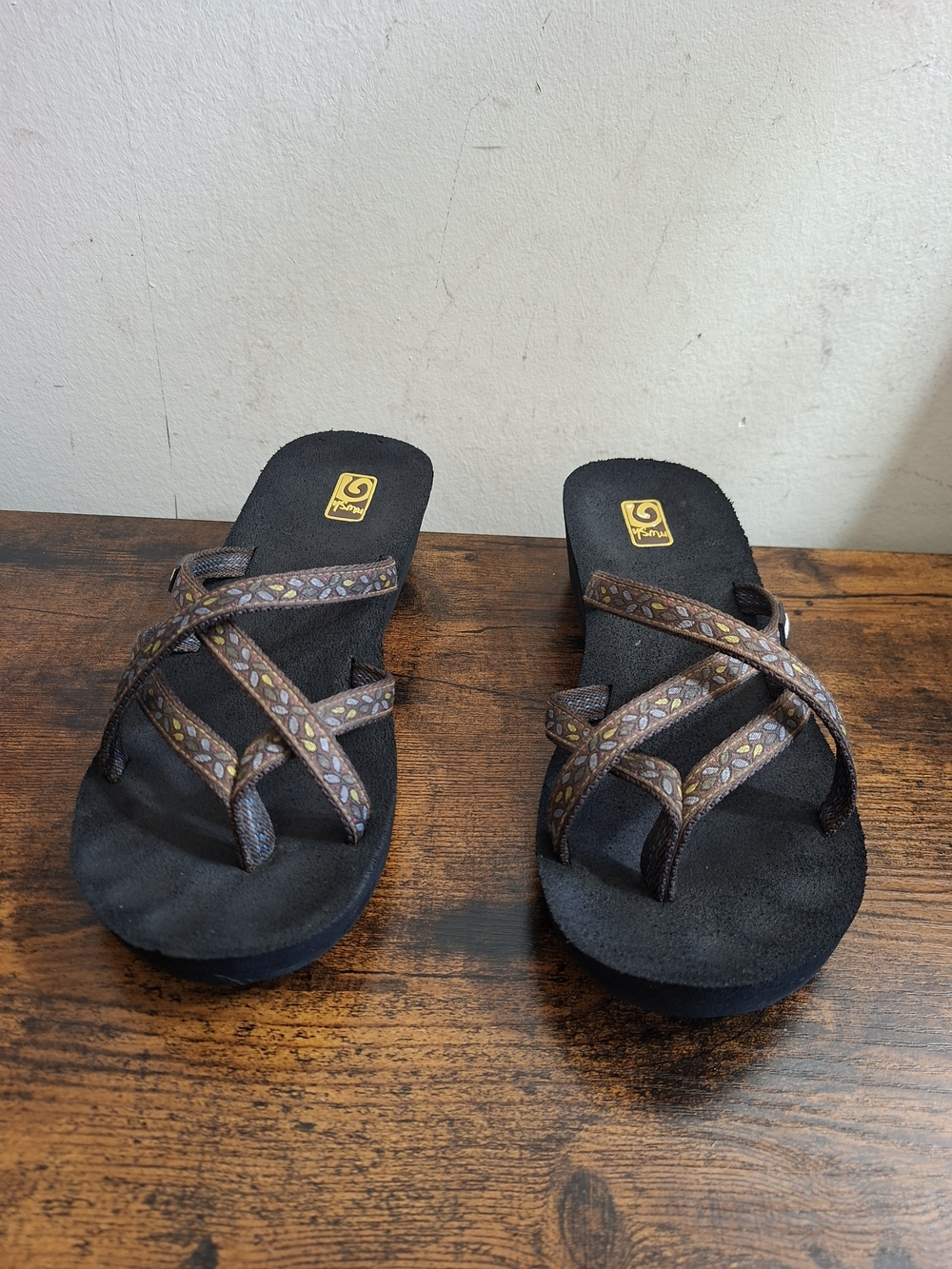 Teva Brown Patterned Strappy Slide Sandals